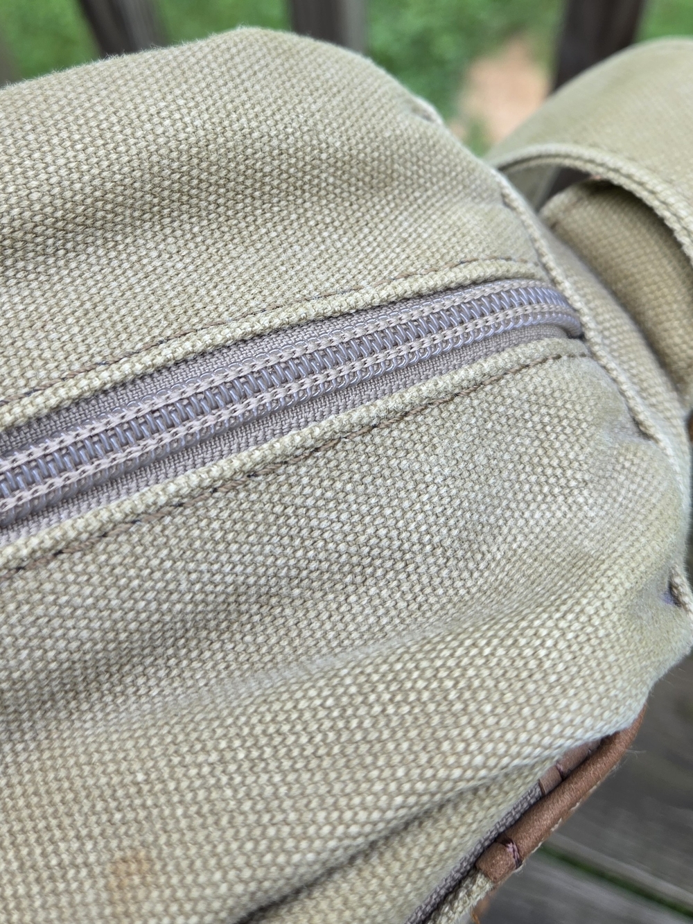 L.L. Bean Beige Canvas Messenger with Tan Leather Trim - Picture 8 of 16